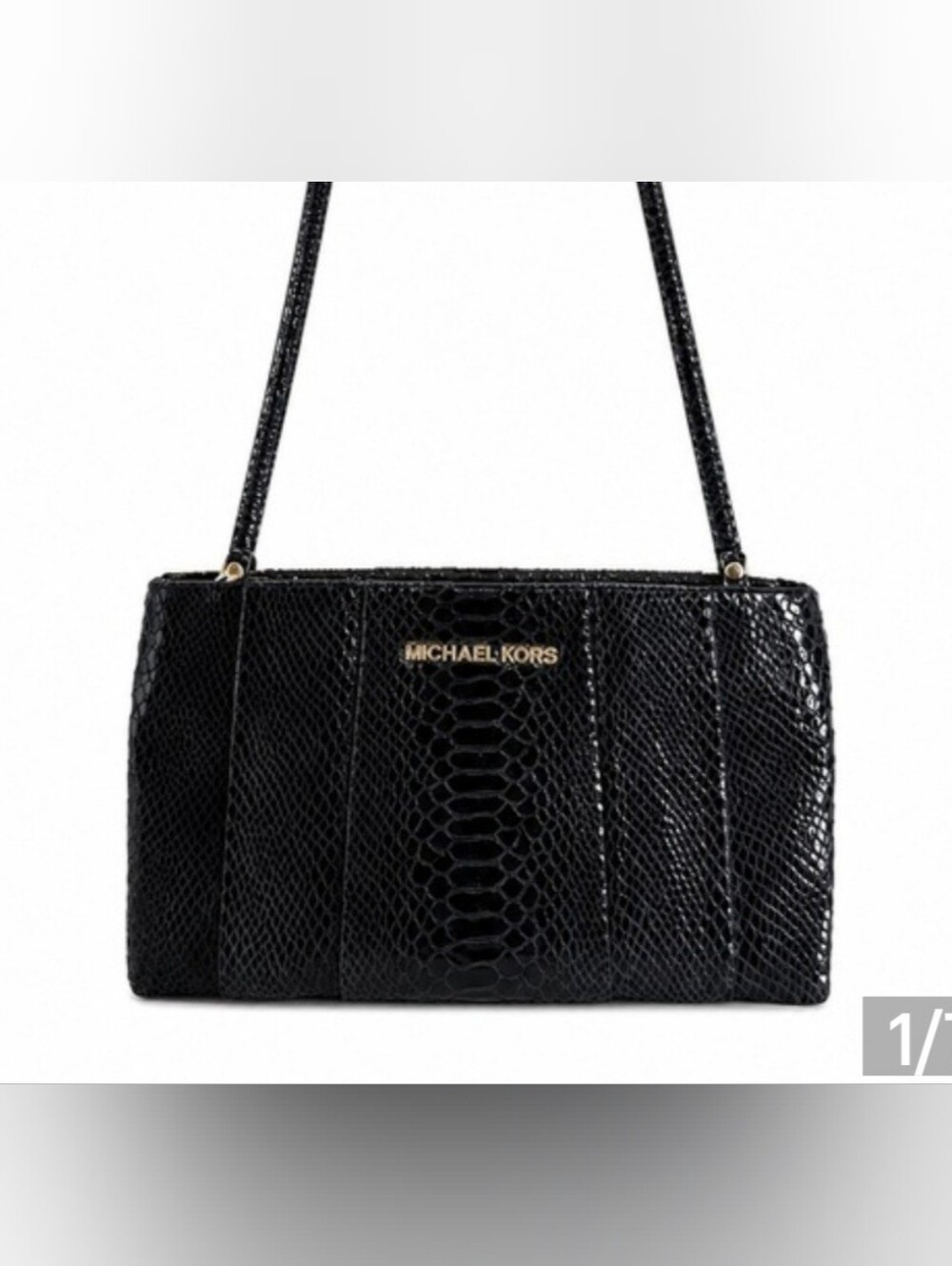 Michael Kors Black Snake-Embossed Crossbody Bag with Gold Logo